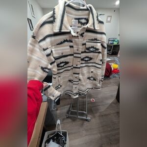 Cozy Beige and Black Tribal Shacket